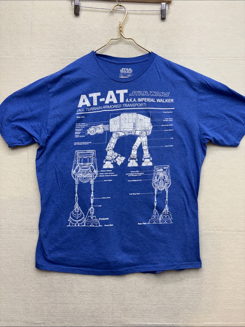 Star Wars AT-AT Blueprint Tee - Royal Blue with White Print 2XL